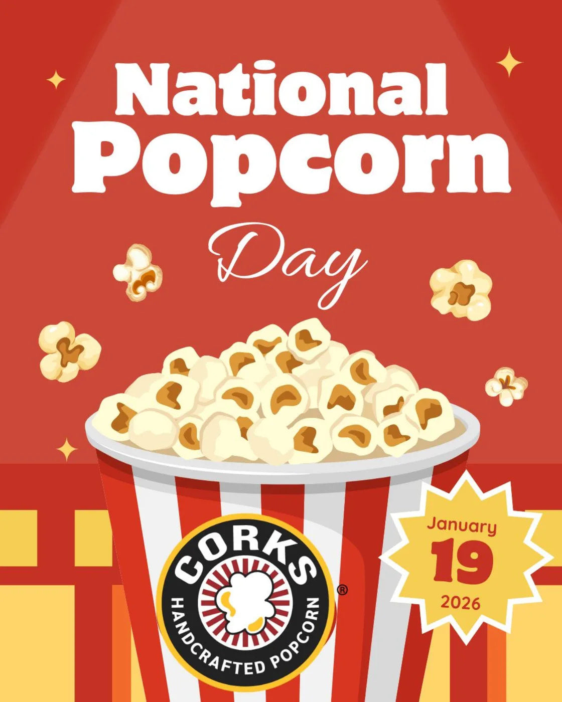 National Popcorn Day, January 19, graphic from Corks Popcorn