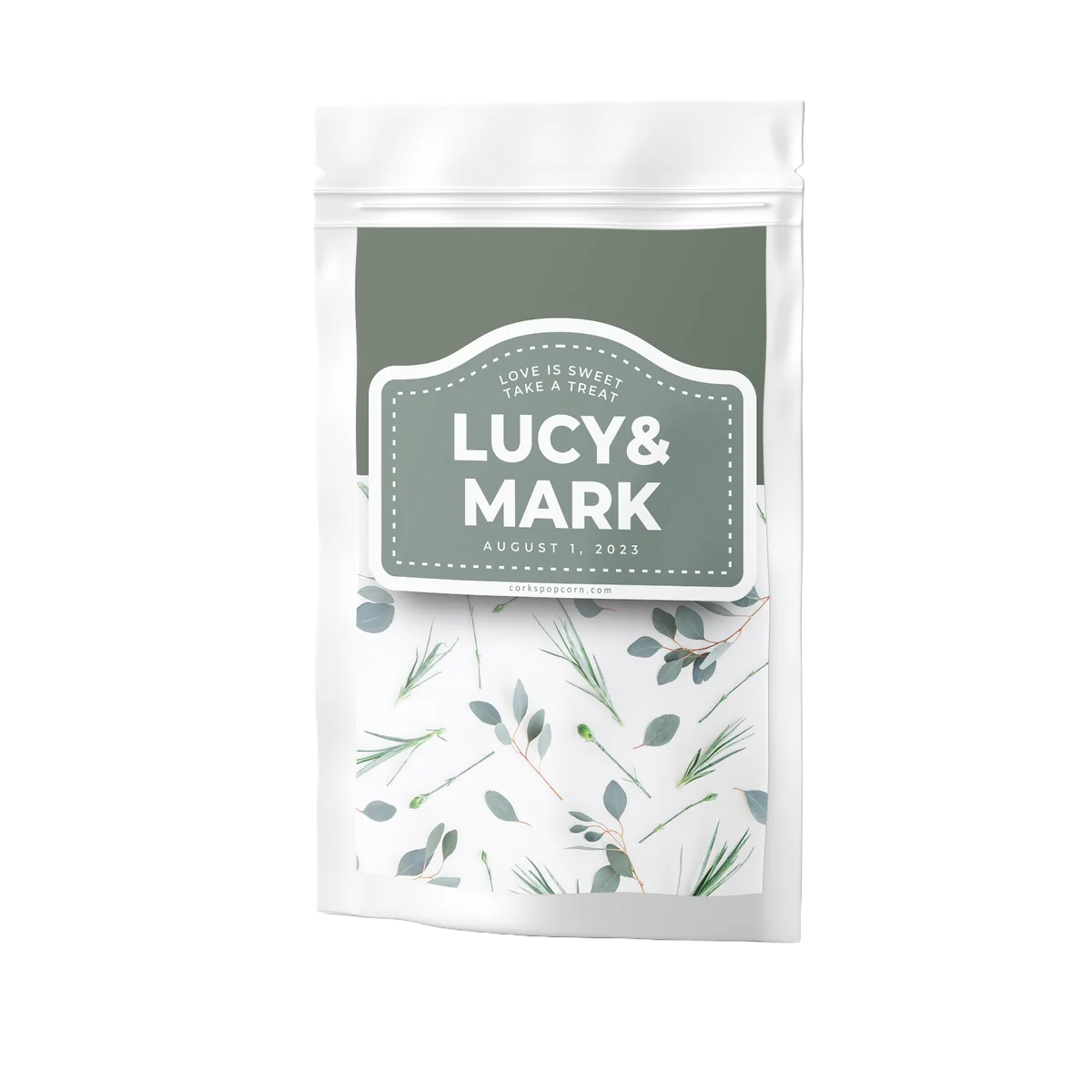 Lucy & Mark custom wedding popcorn bag