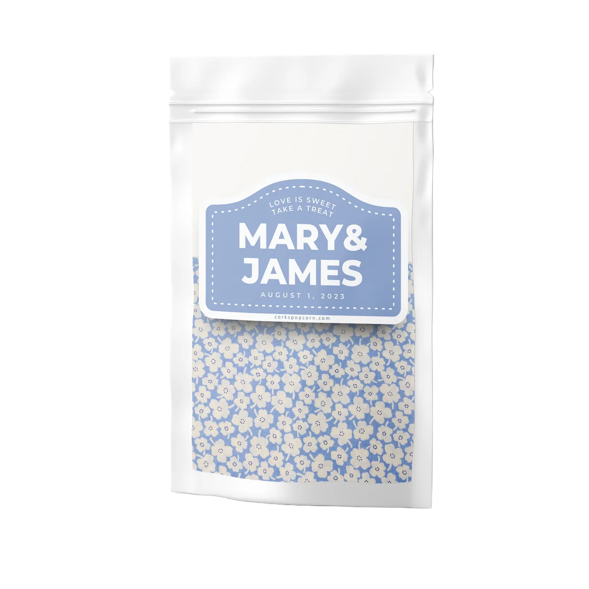Mary & James custom wedding popcorn bag